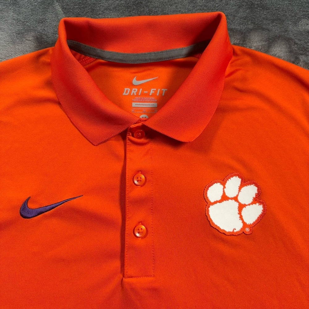Nike Clemson Tigers Polo Shirt Mens MEDIUM Orange Dri Fit Performance